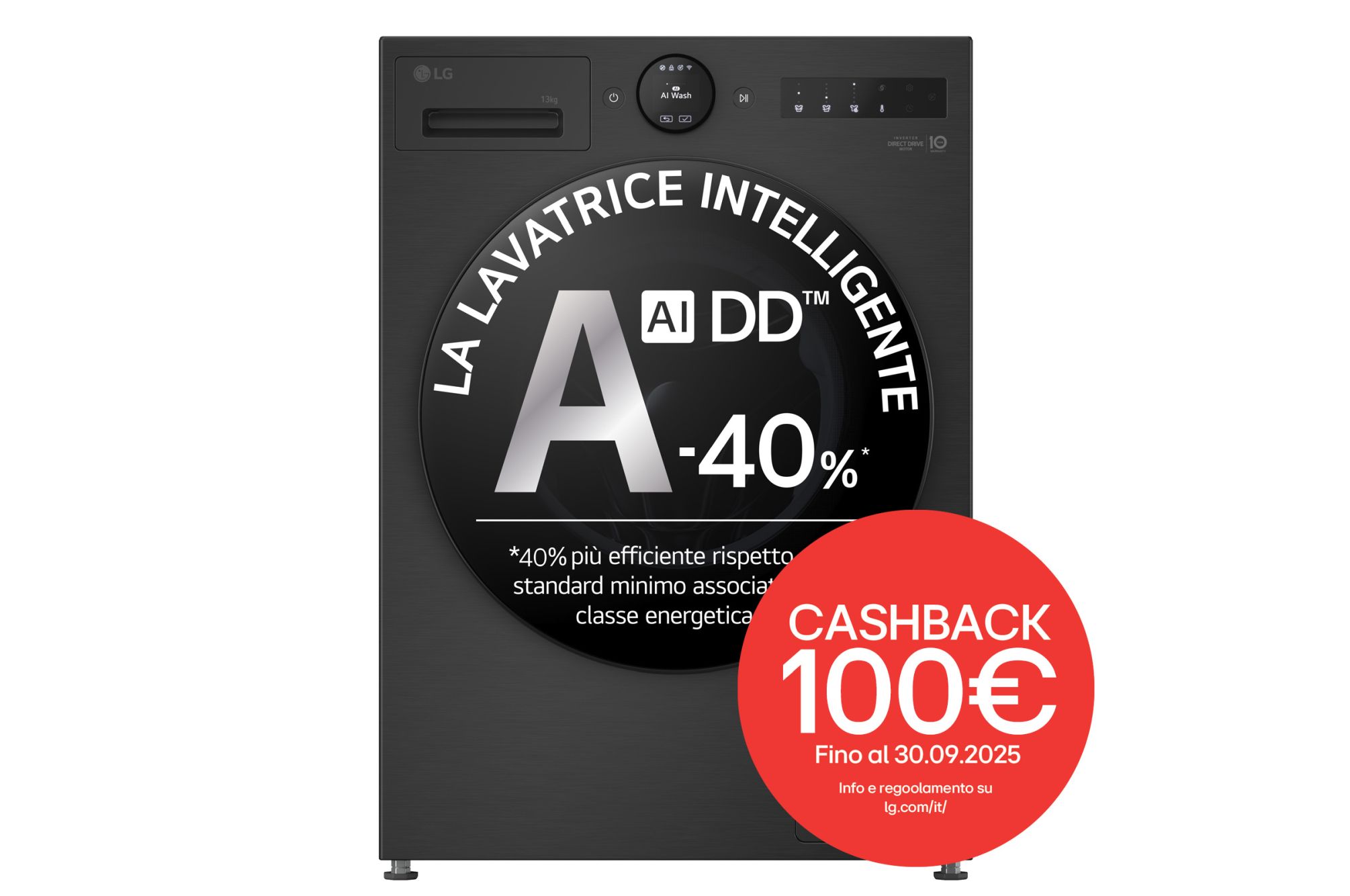 Immagine frontale della lavatrice LG F4X70013TBB serie X7 classe A-40%